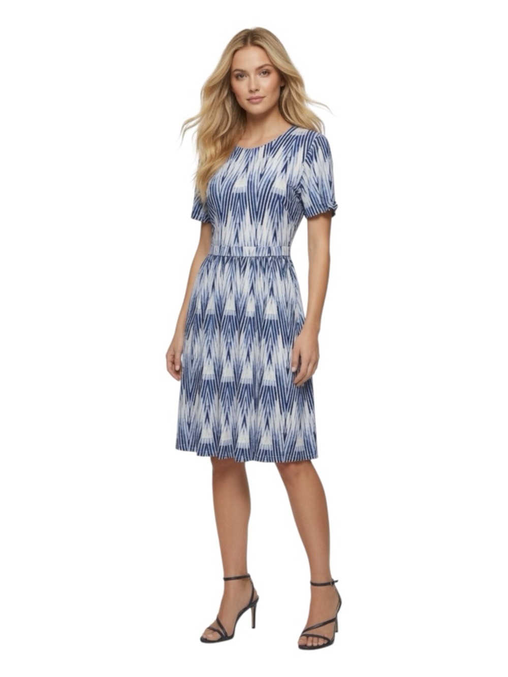 Donna Morgan Zigzag Ikat Dress Short Sleeve Printed Women's Dress Sz 4